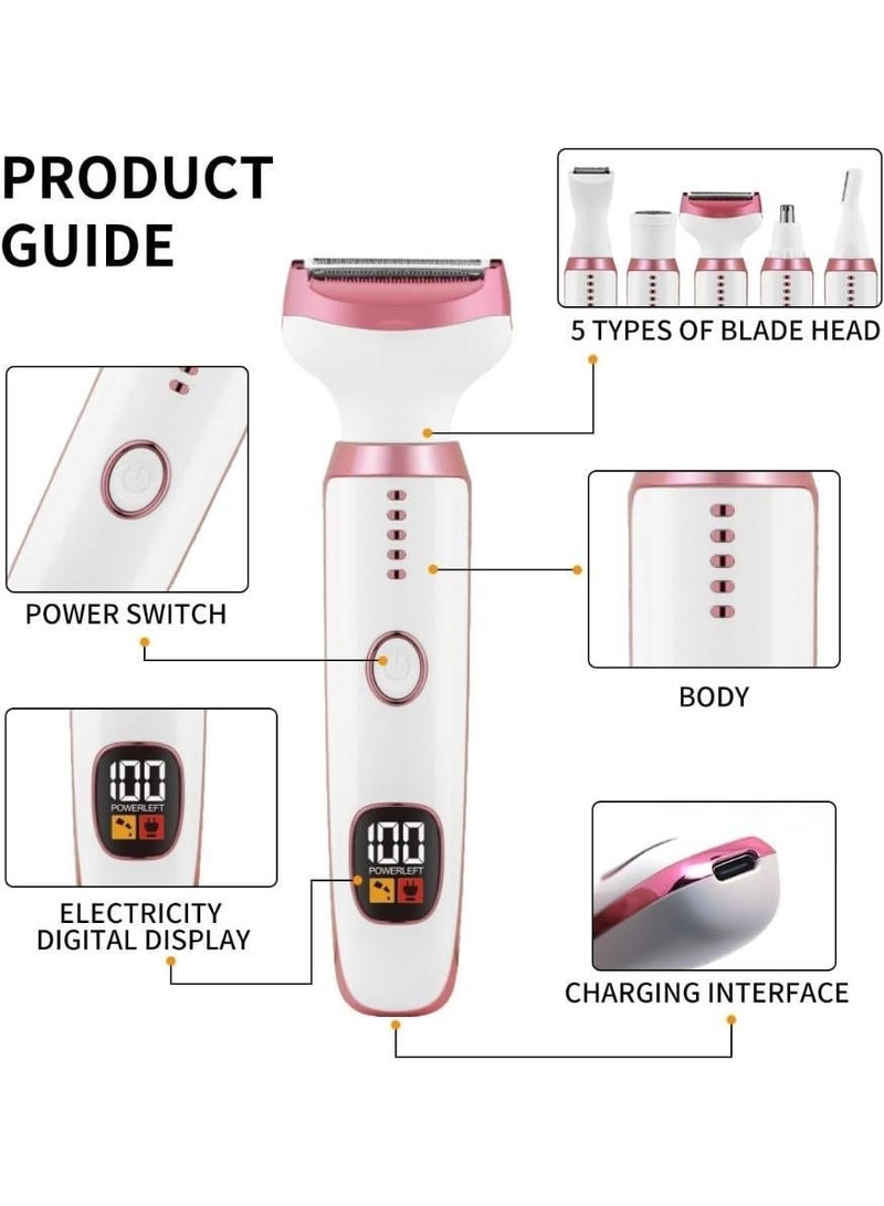 MUMO Painless 5 in 1 Electric Razor for Women, Bikini Trimmer and Facial Hair Remover, IPX7 Waterproof Cordless Wet and Dry Hair Removal for Face Legs Underarms Pubic (White) - Image 4